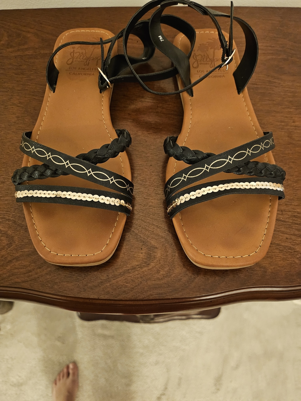 Women’s Black And Gold Braided Strap Sandals